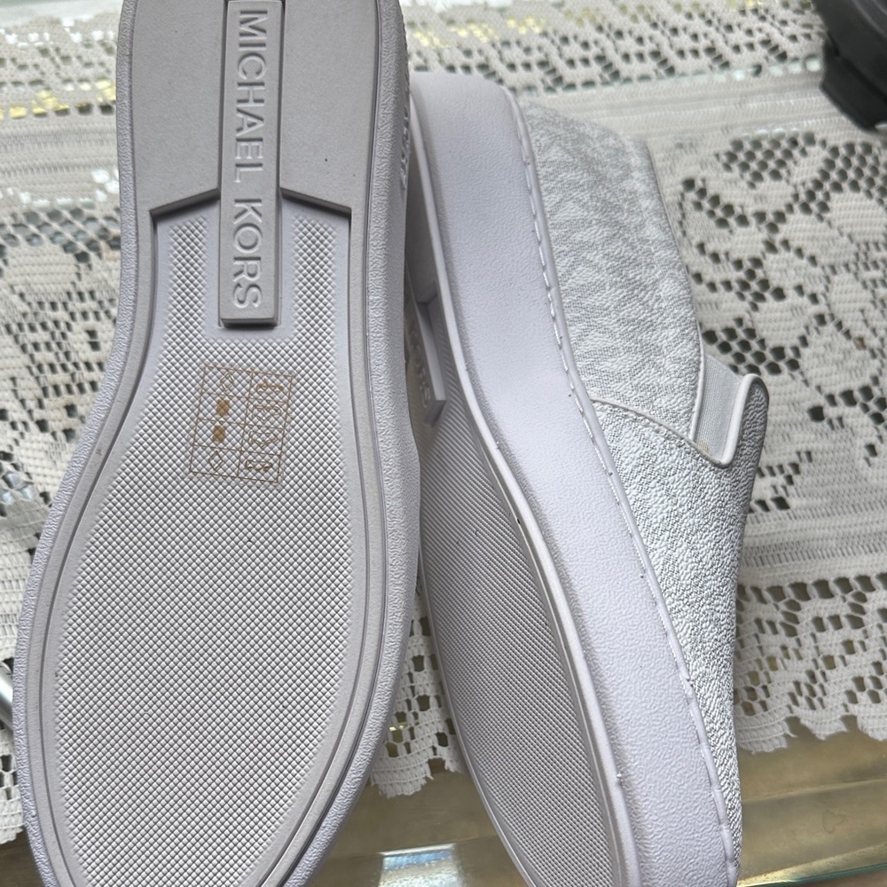 Michael Kors Silver Metallic Logo Slip-On Sneakers - Picture 5 of 5